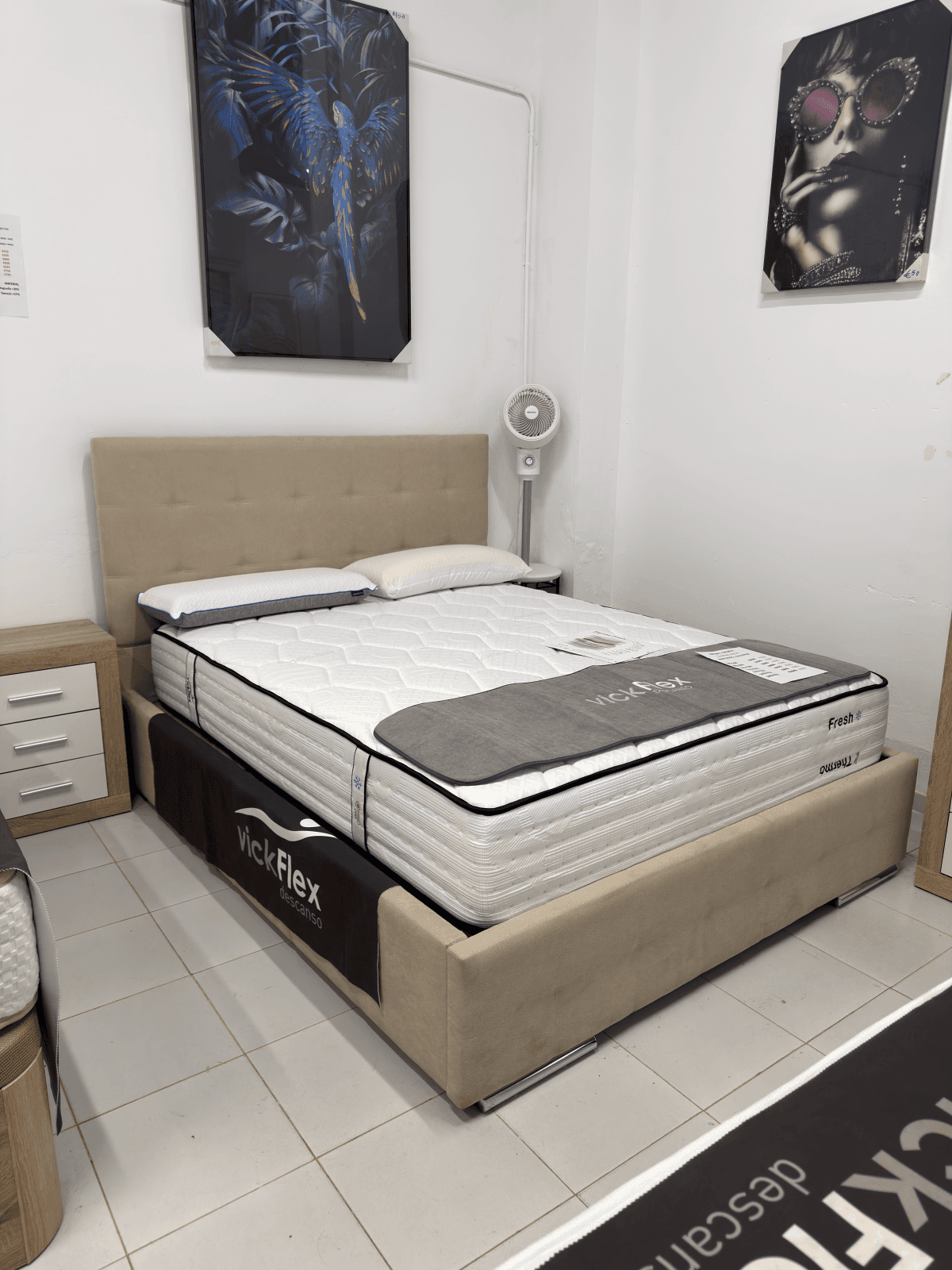 Boston material bed frame with Thermofresh mattress